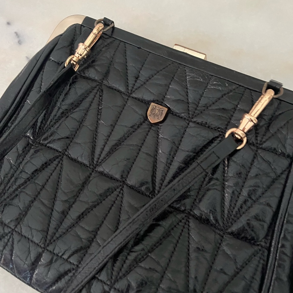 Massino Dutti black leather dual use clutch/ crossbody.